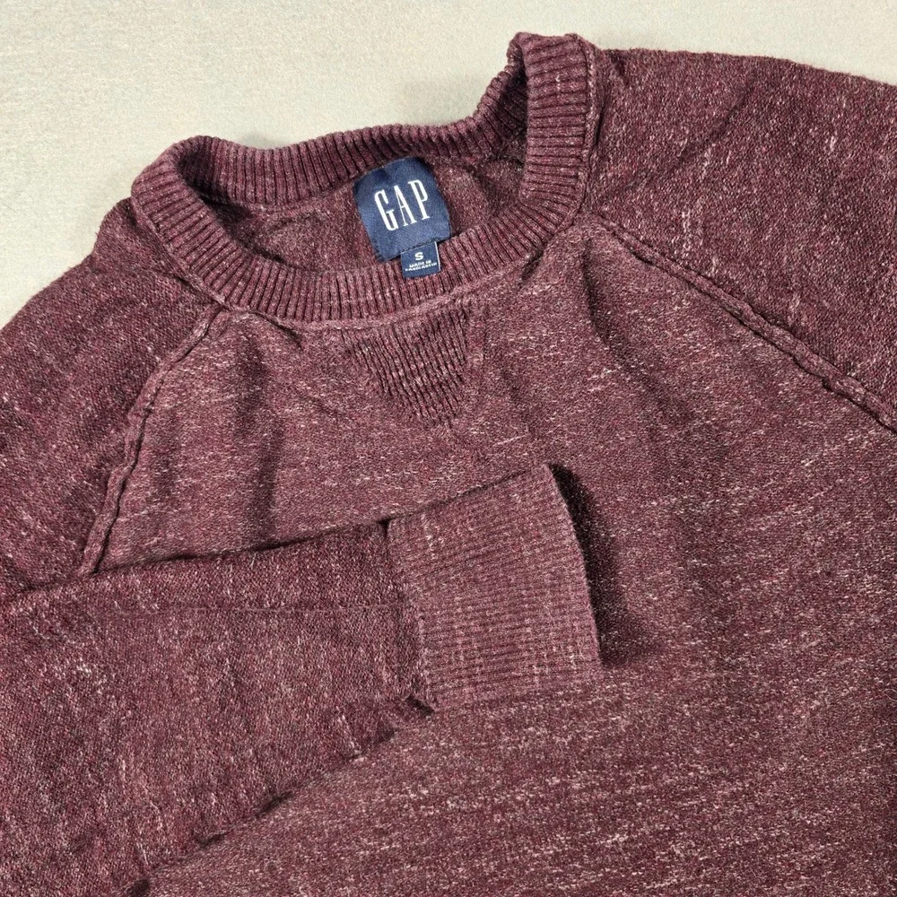 Gap Mens Small Burgundy Sweater Pullover Crew Neck Raglan Cotton Marl Knit